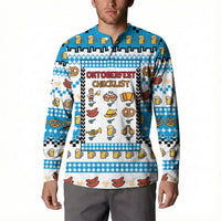 Oktoberfest Checklist Button Sweatshirt Pixel Beer Pretzel Sausage Bavarian Pattern