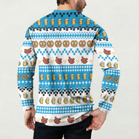 Oktoberfest Checklist Button Sweatshirt Pixel Beer Pretzel Sausage Bavarian Pattern