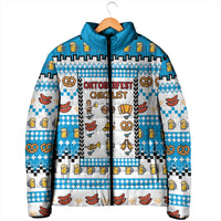 Oktoberfest Checklist Padded Jacket Pixel Beer Pretzel Sausage Bavarian Pattern