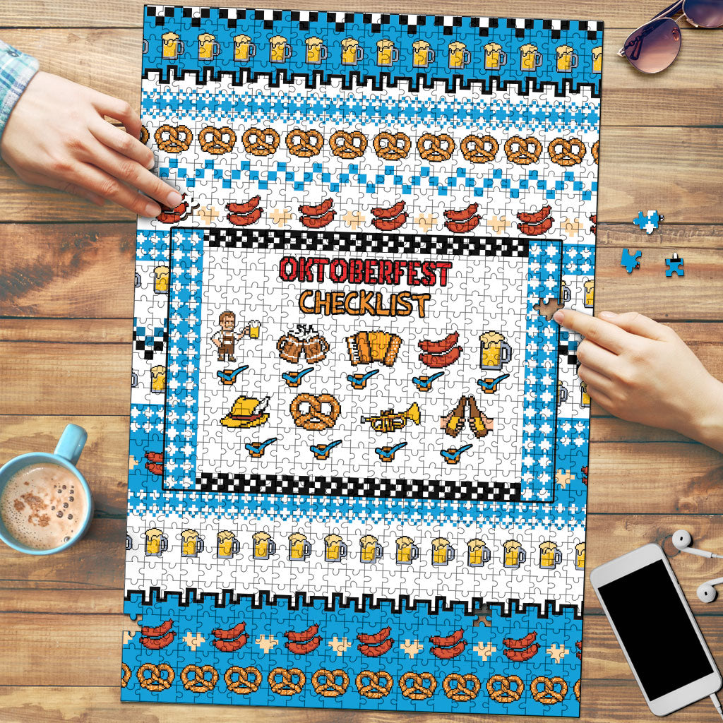 Oktoberfest Checklist Puzzle Pixel Beer Pretzel Sausage Bavarian Pattern