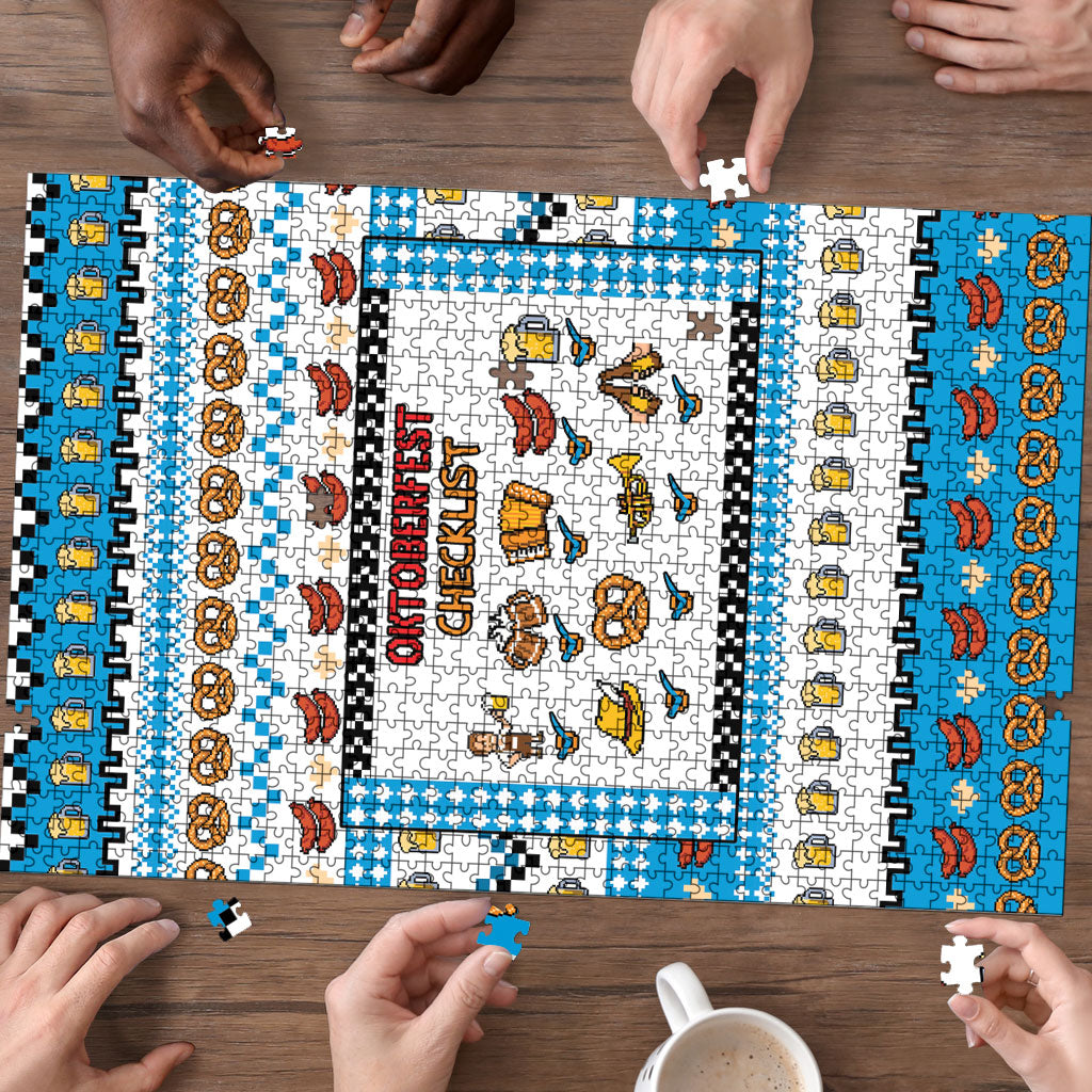 Oktoberfest Checklist Puzzle Pixel Beer Pretzel Sausage Bavarian Pattern