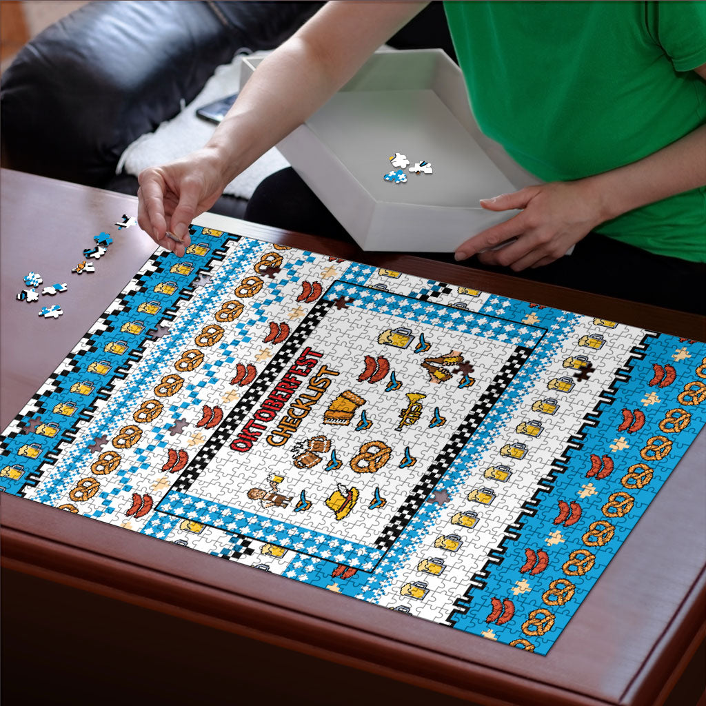 Oktoberfest Checklist Puzzle Pixel Beer Pretzel Sausage Bavarian Pattern
