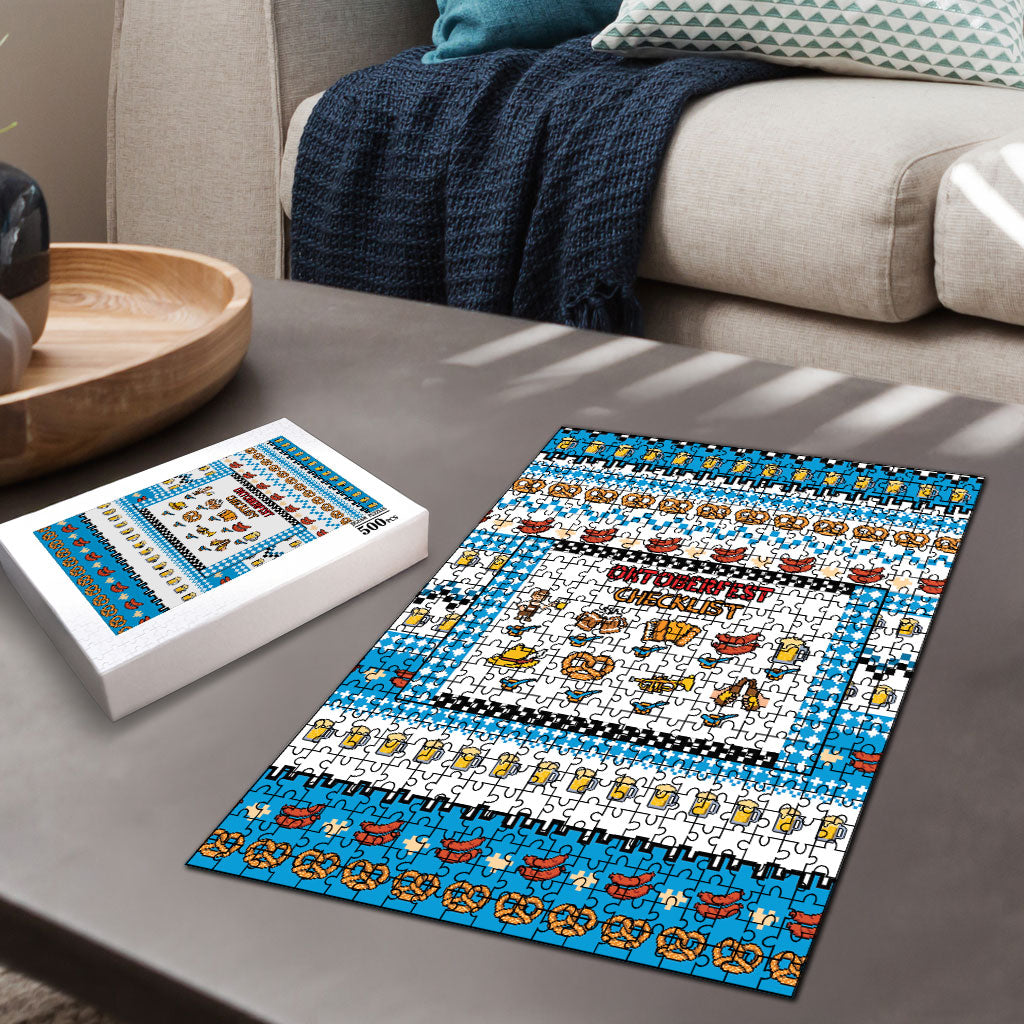 Oktoberfest Checklist Puzzle Pixel Beer Pretzel Sausage Bavarian Pattern
