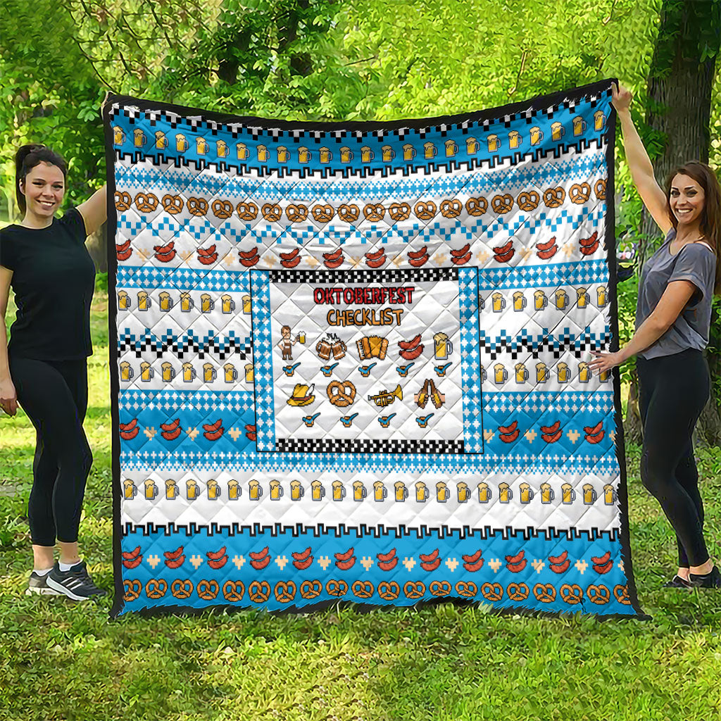 Oktoberfest Checklist Quilt Pixel Beer Pretzel Sausage Bavarian Pattern