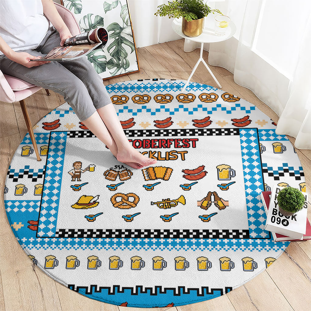 Oktoberfest Checklist Round Carpet Pixel Beer Pretzel Sausage Bavarian Pattern
