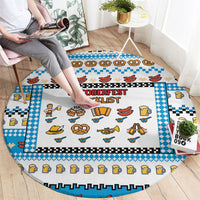 Oktoberfest Checklist Round Carpet Pixel Beer Pretzel Sausage Bavarian Pattern