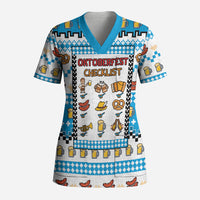 Oktoberfest Checklist Scrub Top Pixel Beer Pretzel Sausage Bavarian Pattern