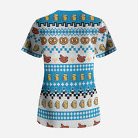 Oktoberfest Checklist Scrub Top Pixel Beer Pretzel Sausage Bavarian Pattern