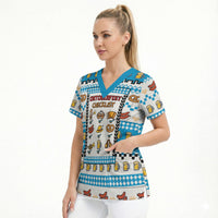 Oktoberfest Checklist Scrub Top Pixel Beer Pretzel Sausage Bavarian Pattern