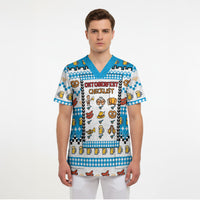 Oktoberfest Checklist Scrub Top Pixel Beer Pretzel Sausage Bavarian Pattern