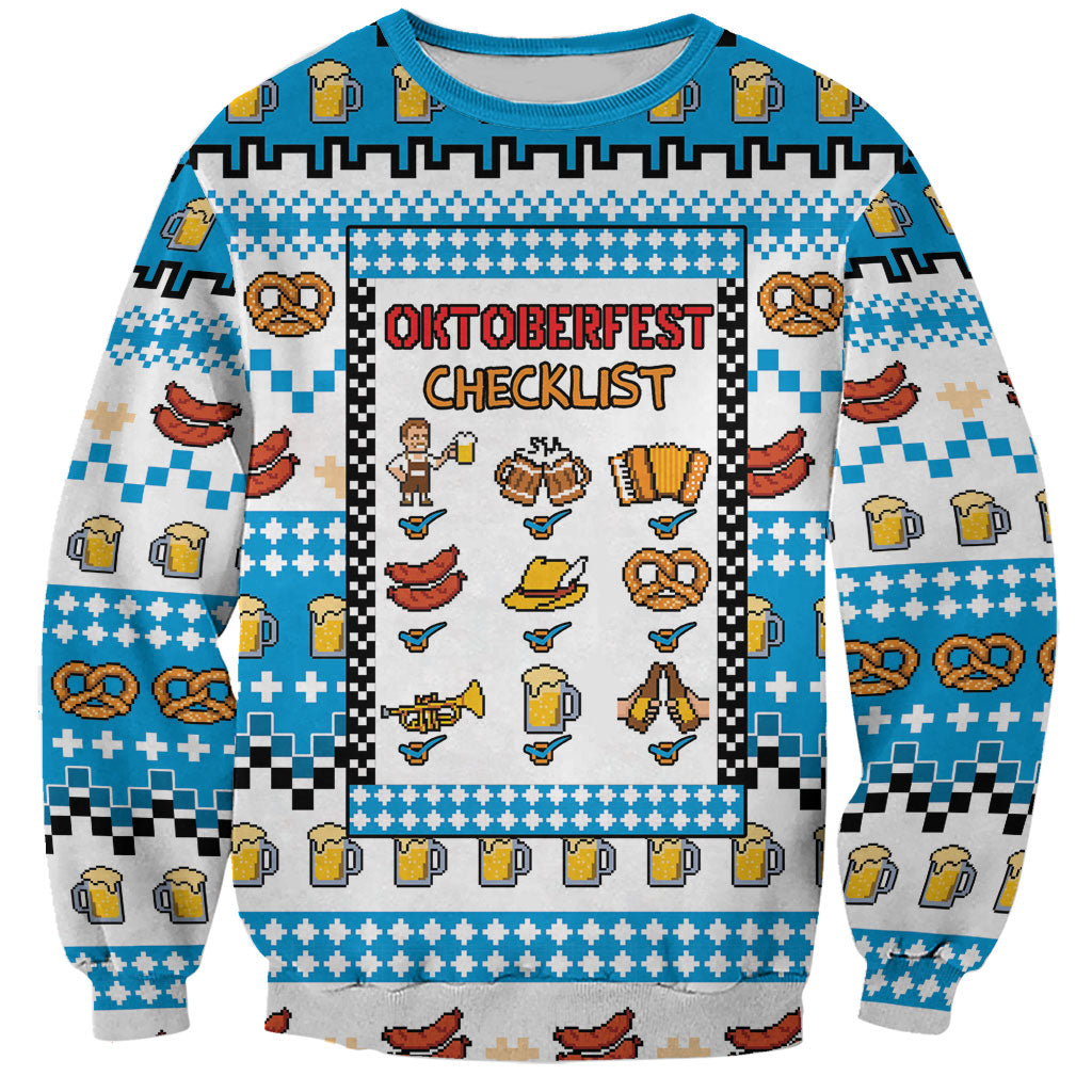 Oktoberfest Checklist Sweatshirt Pixel Beer Pretzel Sausage Bavarian Pattern