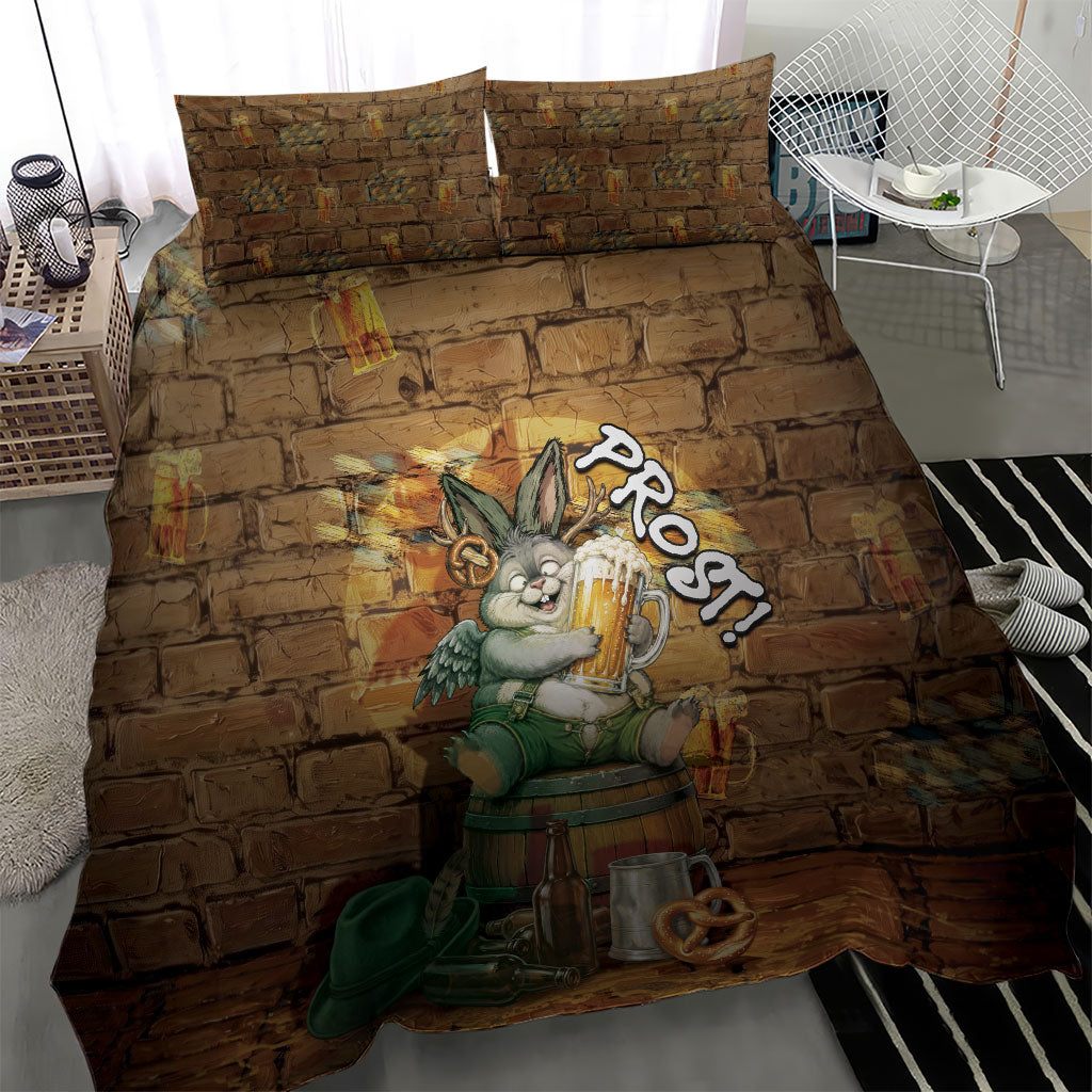 Oktoberfest Wolpertinger Bedding Set Prost Beer Horned Rabbit Pretzel Barrel