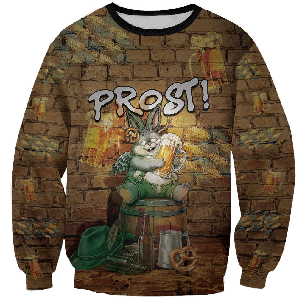 Oktoberfest Wolpertinger Sweatshirt Prost Beer Horned Rabbit Pretzel Barrel