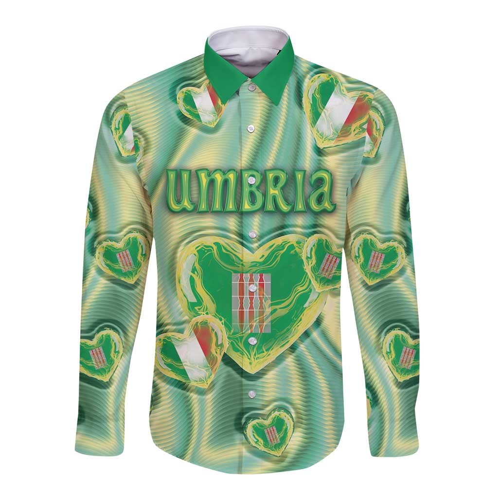 Personalized Italy Umbria Long Sleeve Button Shirt Flag Emerald Heart Candy