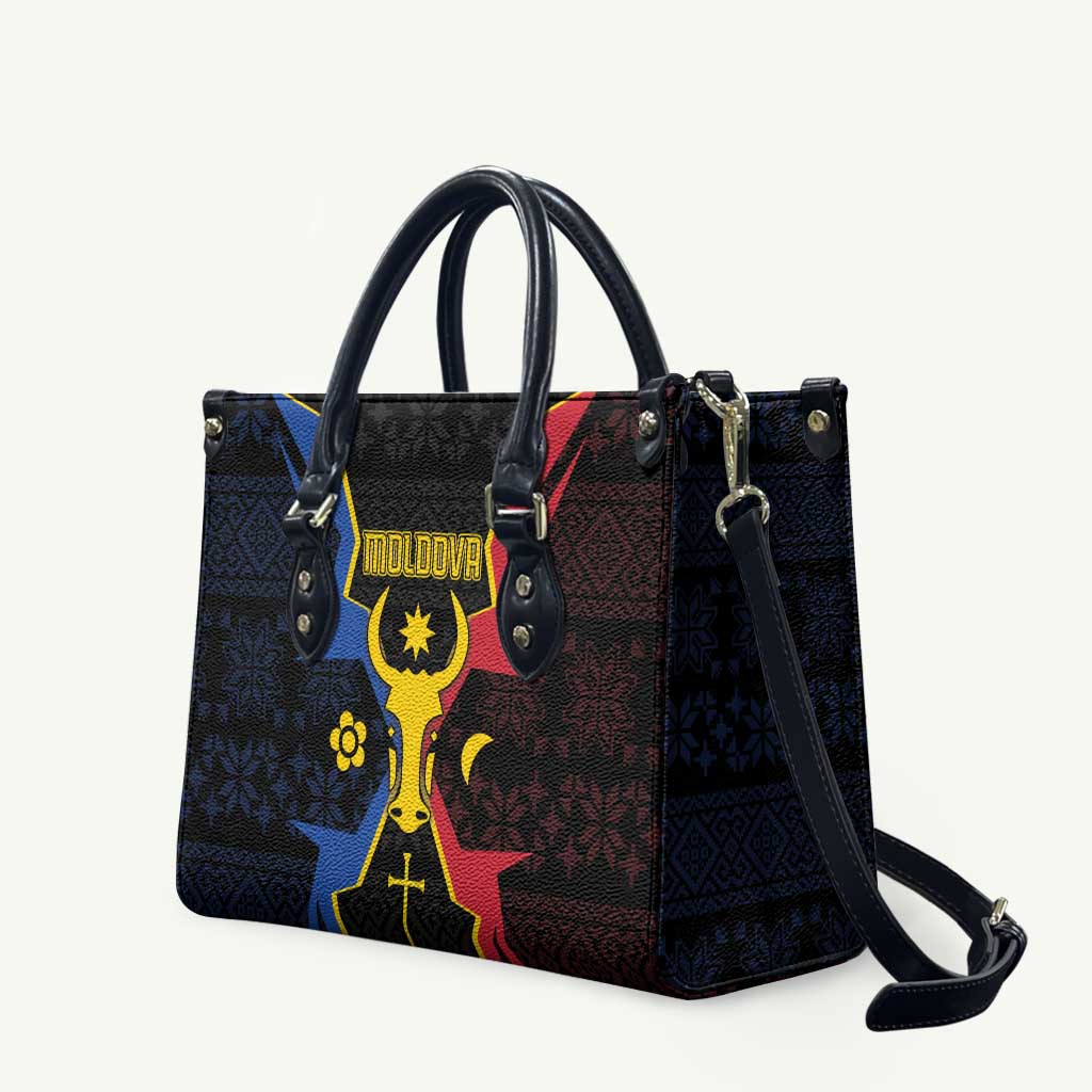 Moldova Leather Bag The Aurochs Symbol With Patterns - Wonder Print Shop