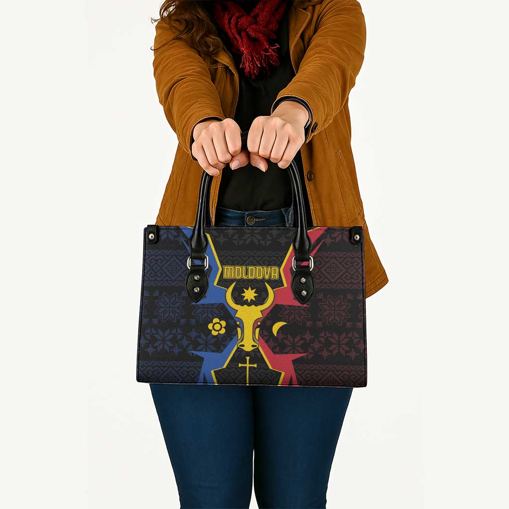 Moldova Leather Bag The Aurochs Symbol With Patterns - Wonder Print Shop