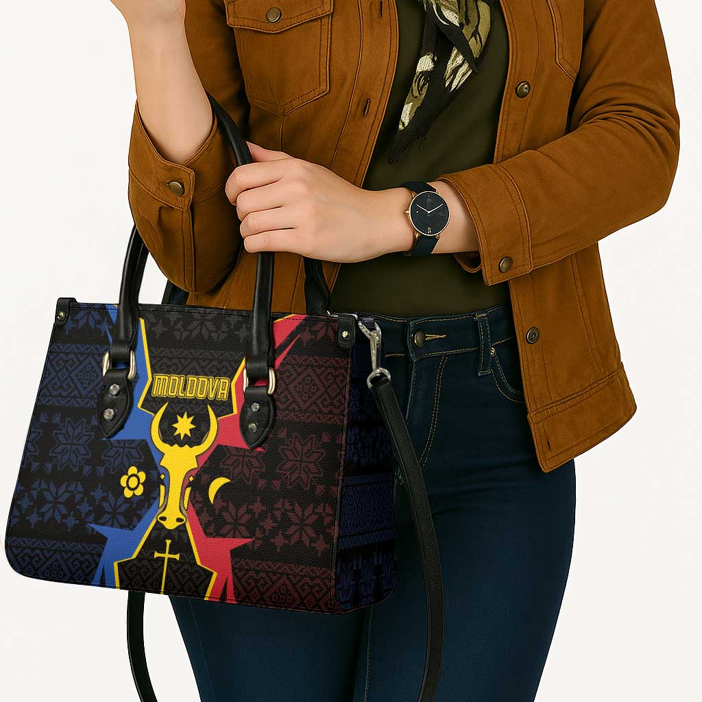Moldova Leather Bag The Aurochs Symbol With Patterns - Wonder Print Shop