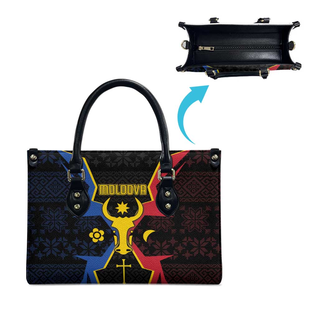 Moldova Leather Bag The Aurochs Symbol With Patterns - Wonder Print Shop