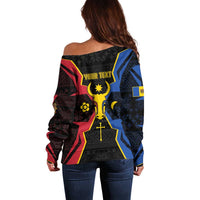Personalized Moldova Off Shoulder Sweater The Aurochs Symbol With Patterns - Wonder Print Shop