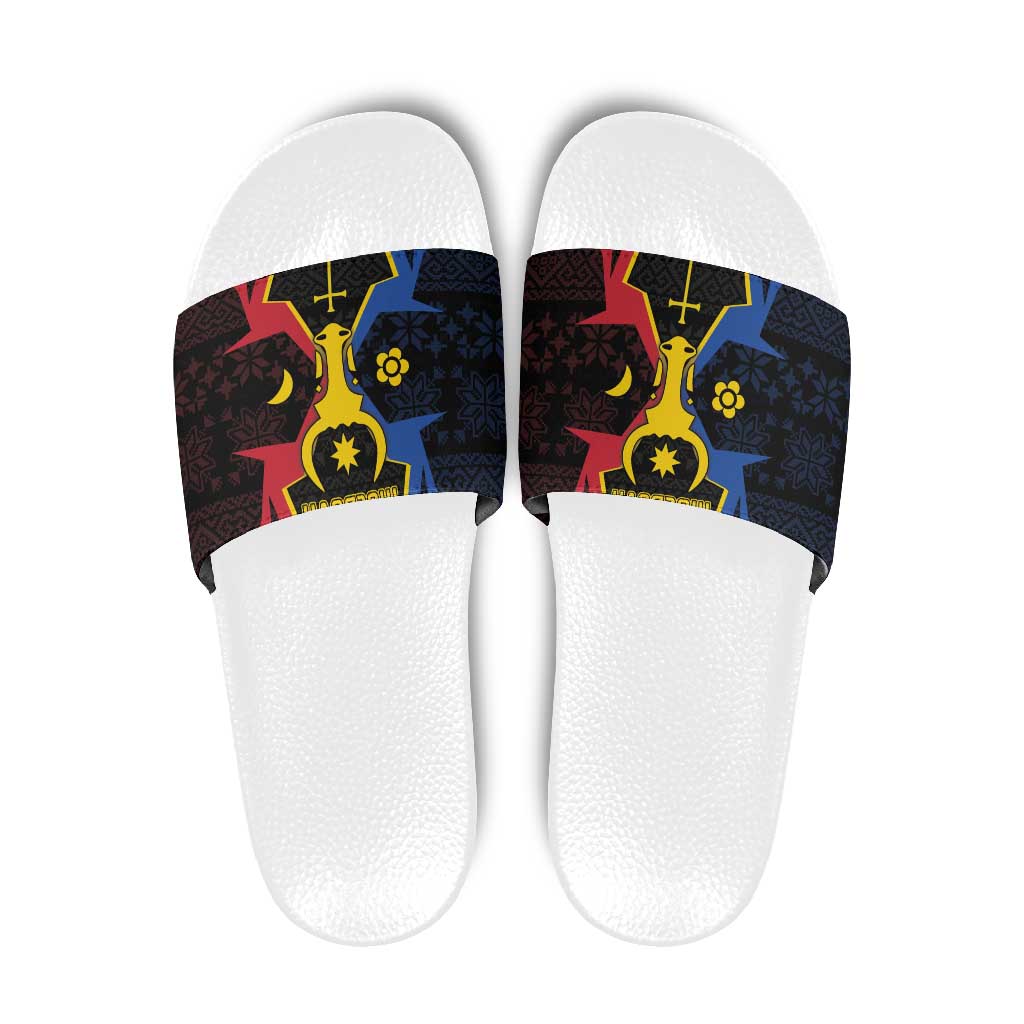 Moldova Slide Sandals The Aurochs Symbol With Patterns - Wonder Print Shop