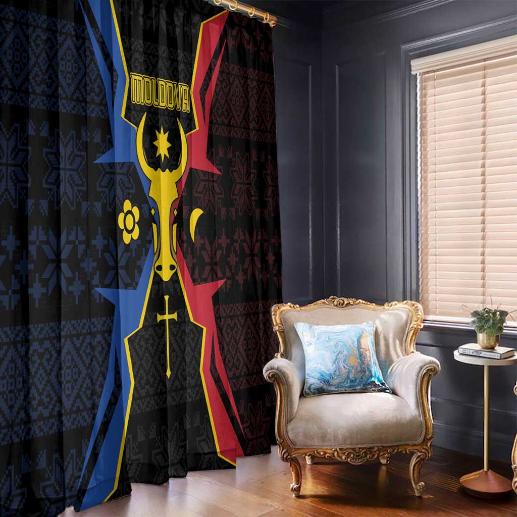 Moldova Window Curtain The Aurochs Symbol With Patterns - Wonder Print Shop