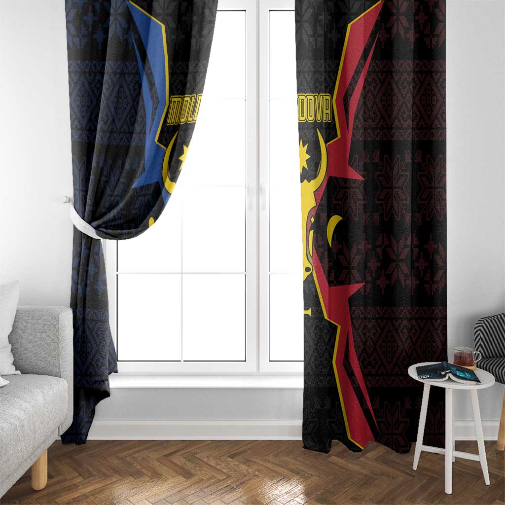 Moldova Window Curtain The Aurochs Symbol With Patterns - Wonder Print Shop