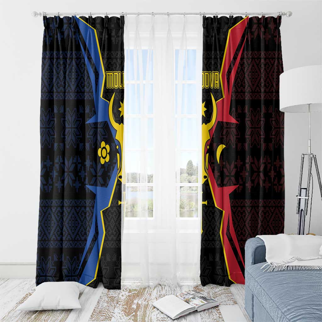 Moldova Window Curtain The Aurochs Symbol With Patterns - Wonder Print Shop