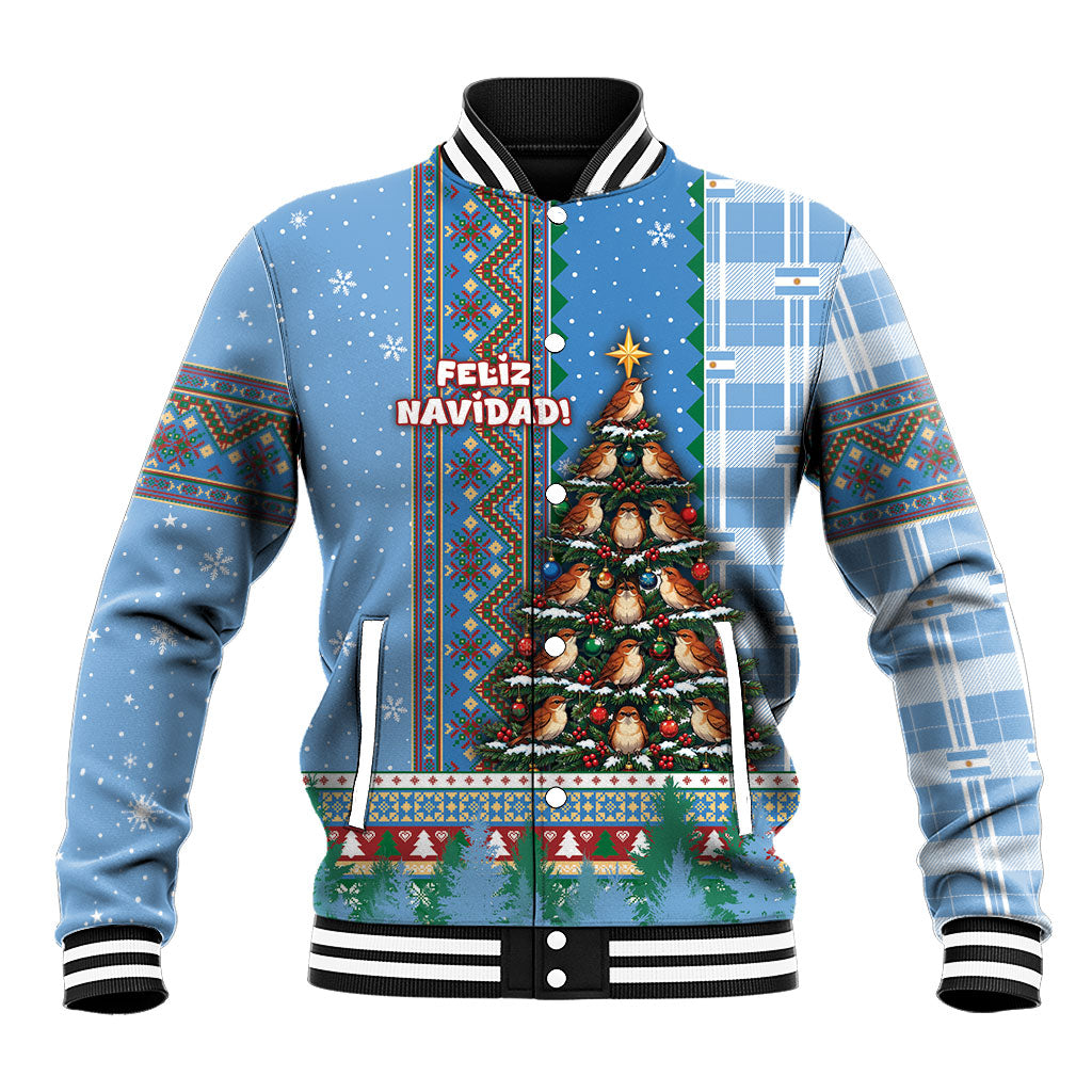 Argentina Christmas Baseball Jacket Feliz Navidad Hornero Bird Tree Winter Knit