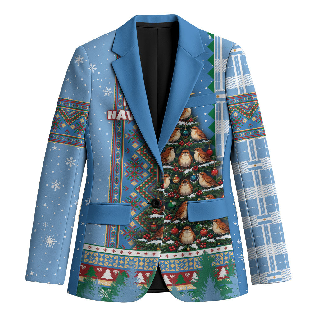 Argentina Christmas Blazer Feliz Navidad Hornero Bird Tree Winter Knit