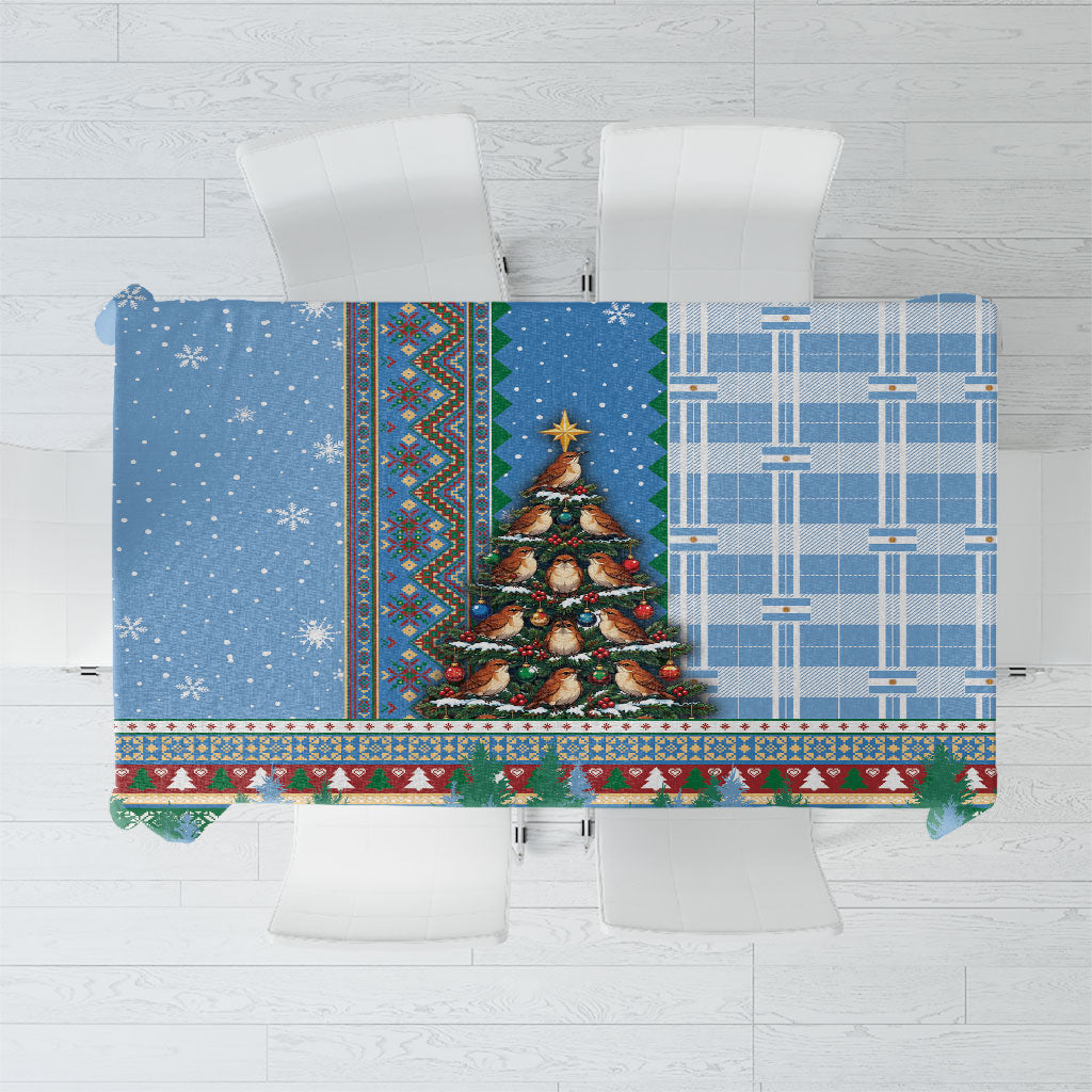 Argentina Christmas Tablecloth Feliz Navidad Hornero Bird Tree Winter Knit