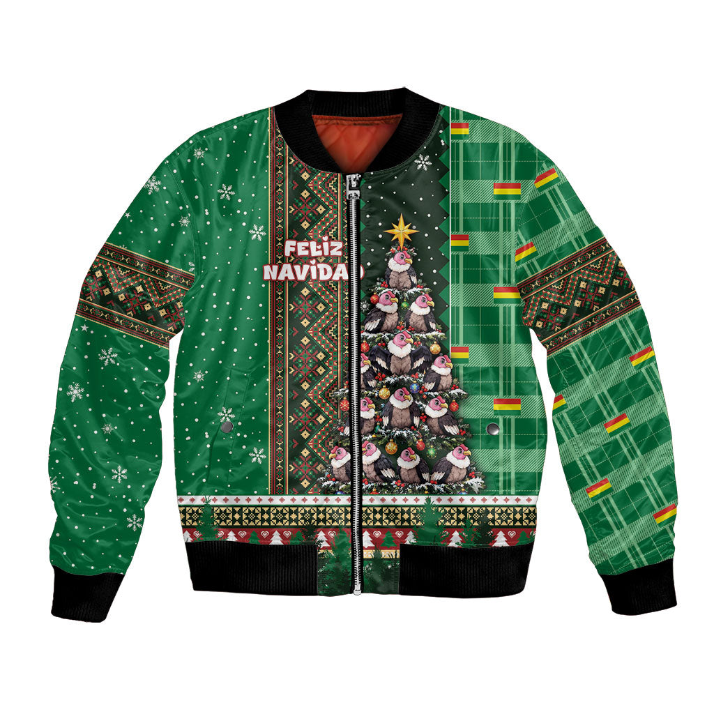 Bolivia Christmas Bomber Jacket Feliz Navidad Andean Condor Tree Winter Knit