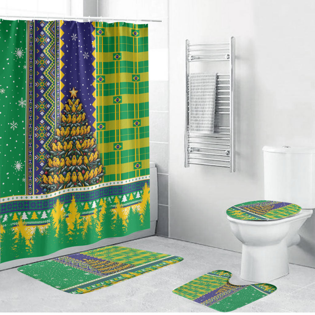 Brazil Christmas Bathroom Set Feliz Navidad Golden Parakeet Tree Winter Knit