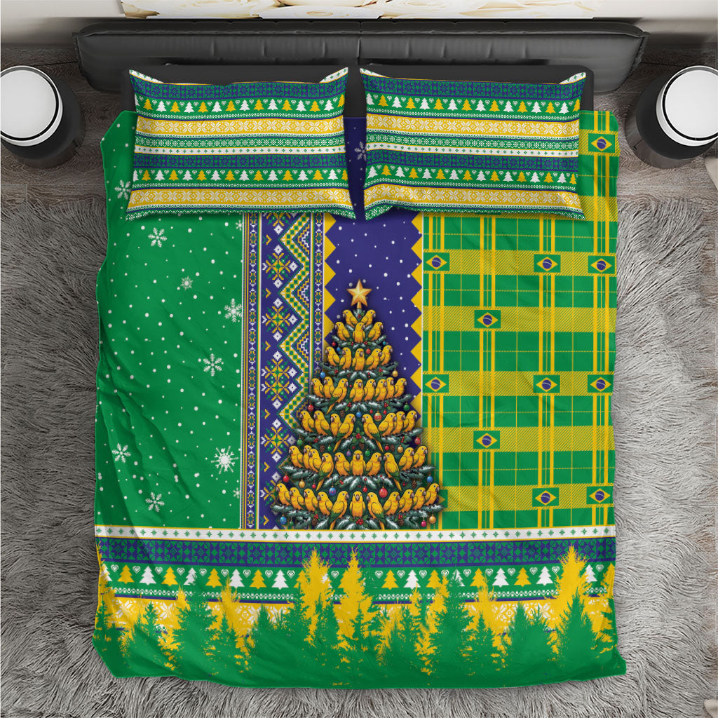Brazil Christmas Bedding Set Feliz Navidad Golden Parakeet Tree Winter Knit