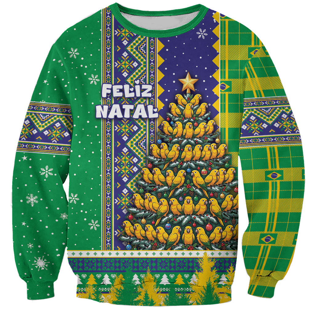 Brazil Christmas Sweatshirt Feliz Navidad Golden Parakeet Tree Winter Knit