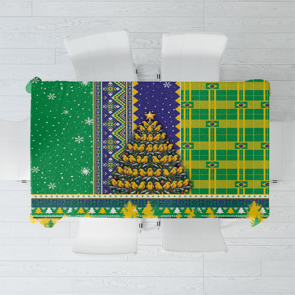 Brazil Christmas Tablecloth Feliz Navidad Golden Parakeet Tree Winter Knit