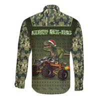 Dinosaur Christmas Long Sleeve Button Shirt Merry Rexmas - Wonder Print Shop