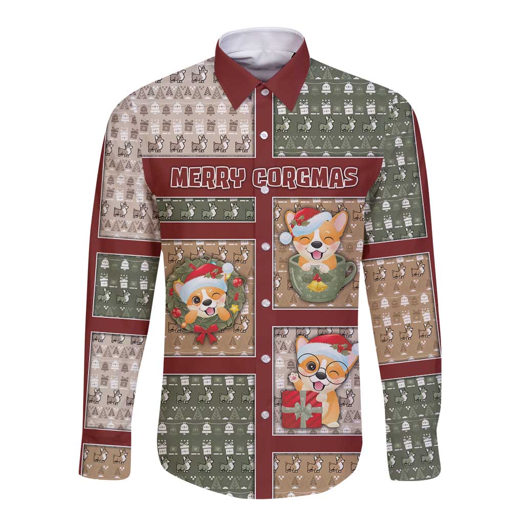 Personalized Corgi Christmas Long Sleeve Button Shirt Merry Corgmas - Wonder Print Shop