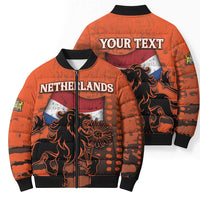 Personalized Netherlands Bomber Puffer Jacket Lion With Daisy Flower - Wonder Print Shop