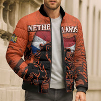 Personalized Netherlands Bomber Puffer Jacket Lion With Daisy Flower - Wonder Print Shop
