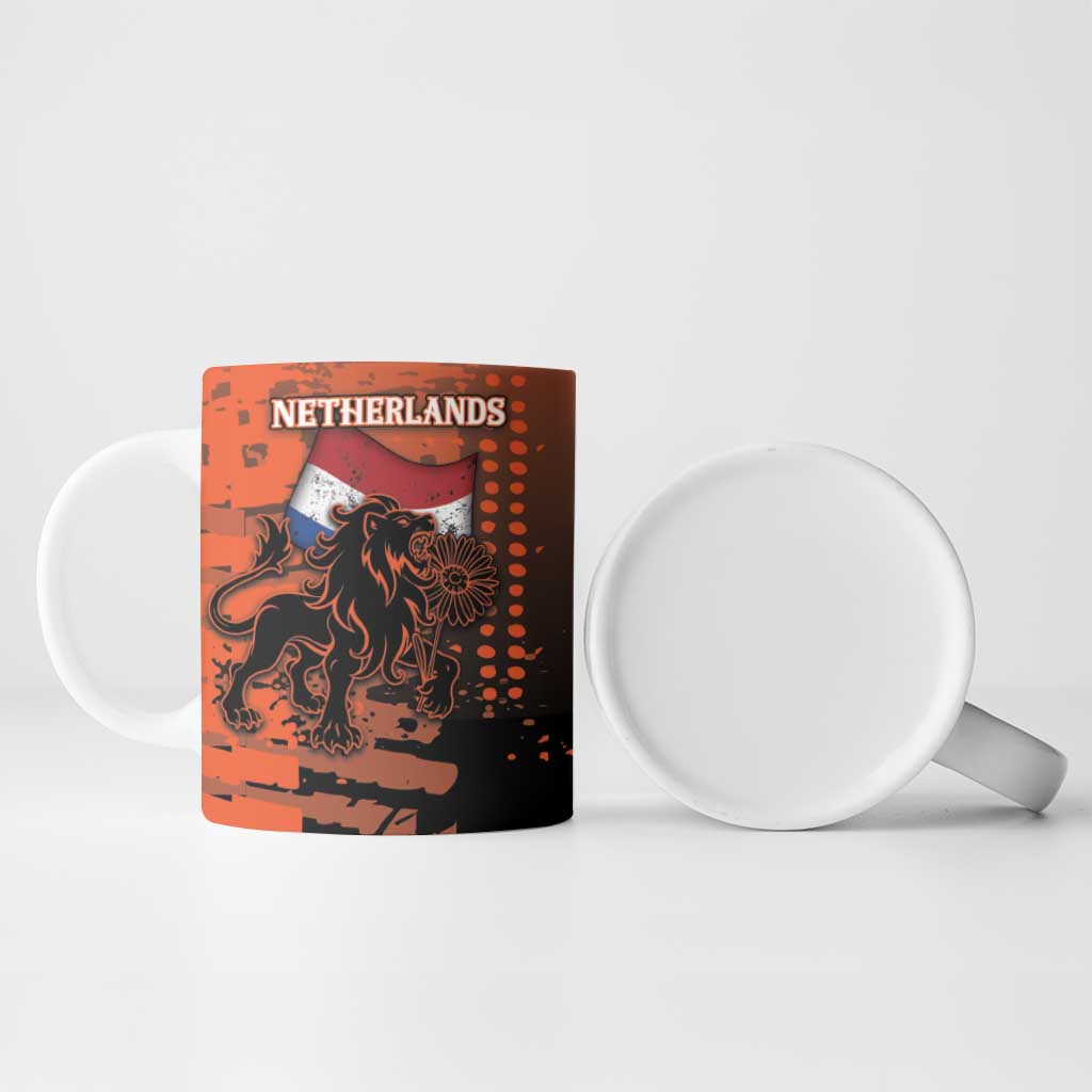 Personalized Netherlands Ceramic Mug Lion With Daisy Flower - Wonder Print Shop