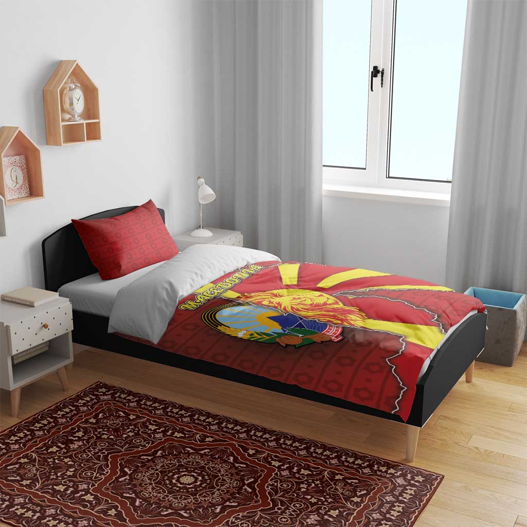 North Macedonia Bedding Set National Emblem With Lion - Wonder Print Shop