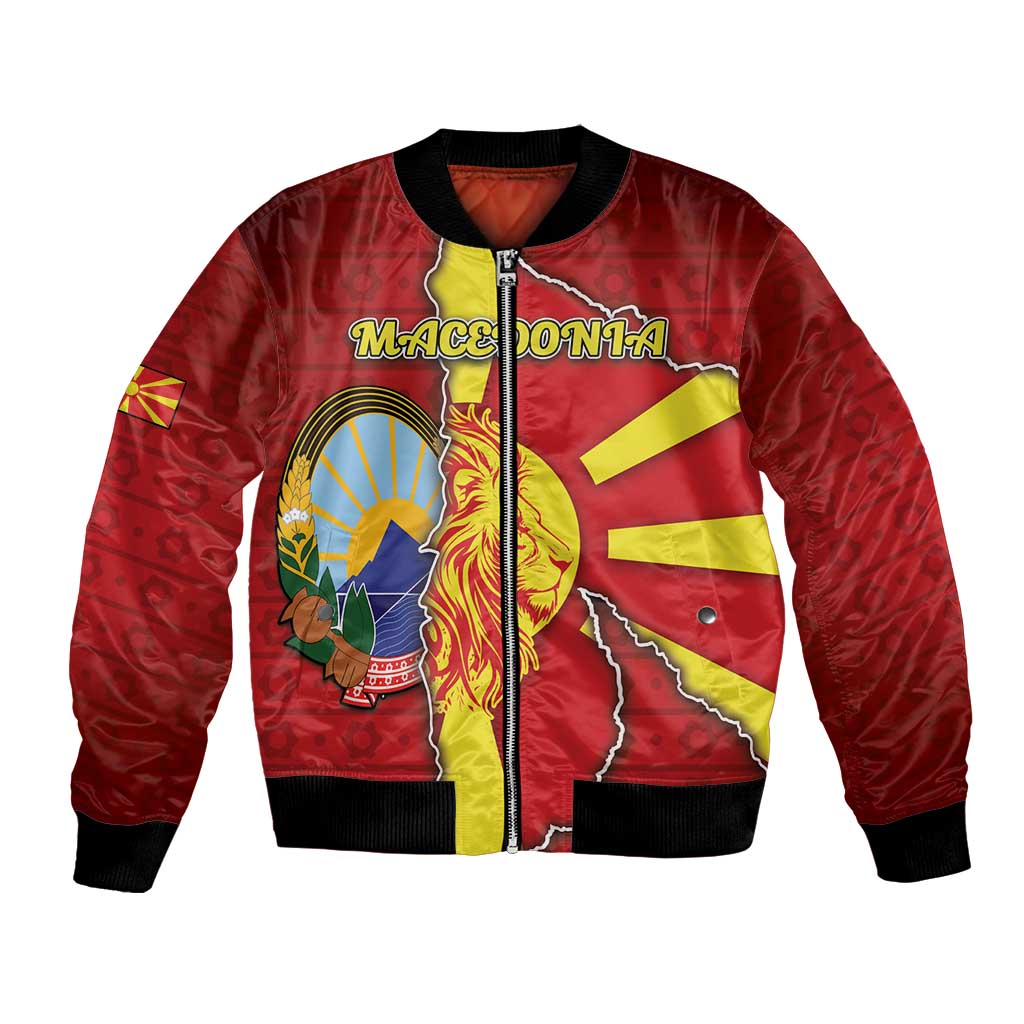 Personalized North Macedonia Bomber Jacket National Emblem With Lion - Wonder Print Shop