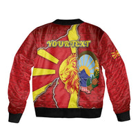 Personalized North Macedonia Bomber Jacket National Emblem With Lion - Wonder Print Shop