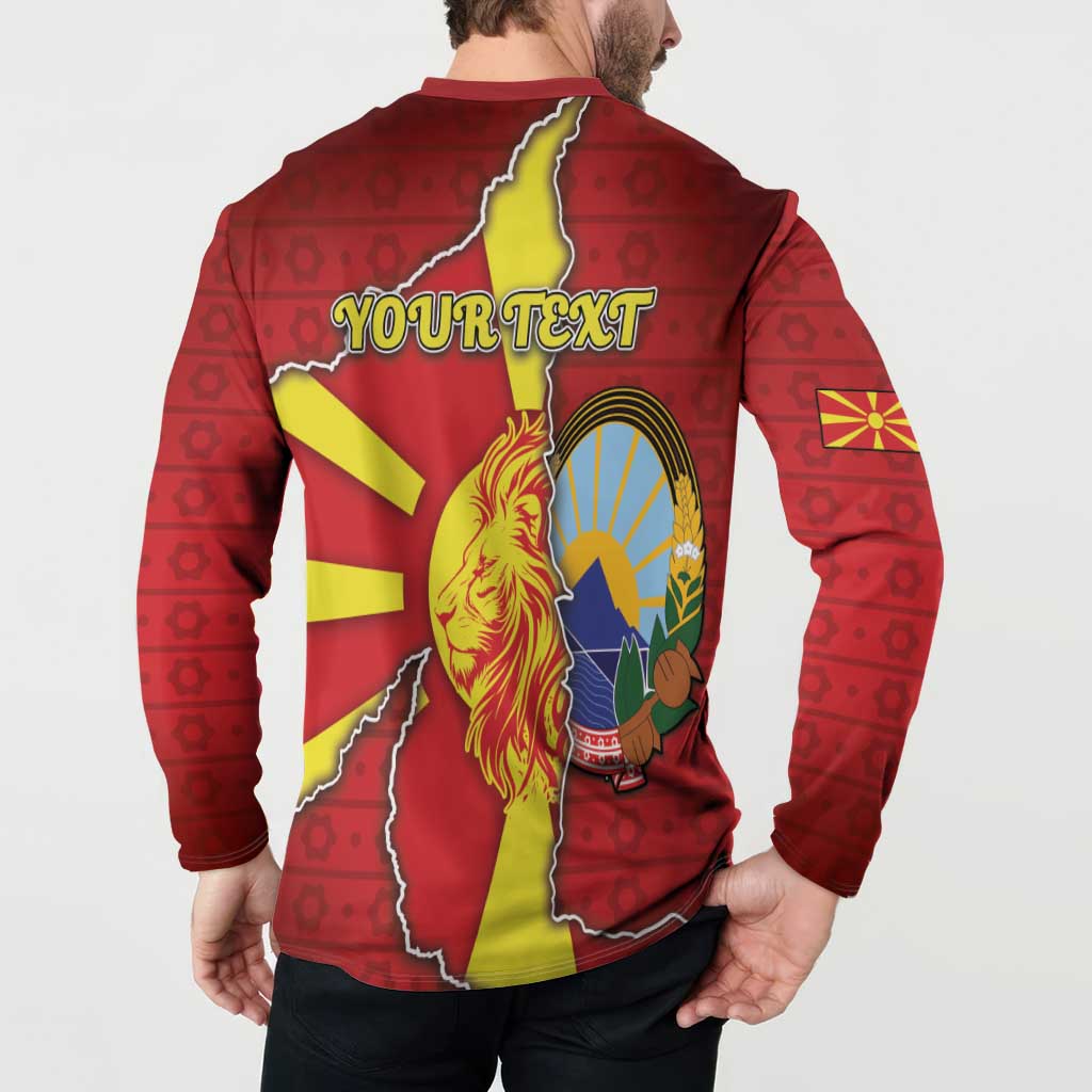 Personalized North Macedonia Button Sweatshirt National Emblem With Lion - Wonder Print Shop