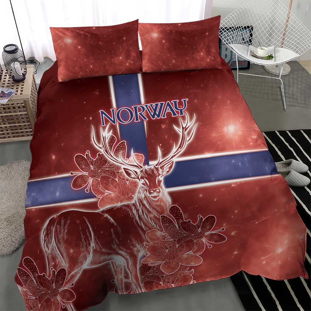 Norway Bedding Set The Moose With Saxifrage Flowers Galaxy Style - Wonder Print Shop