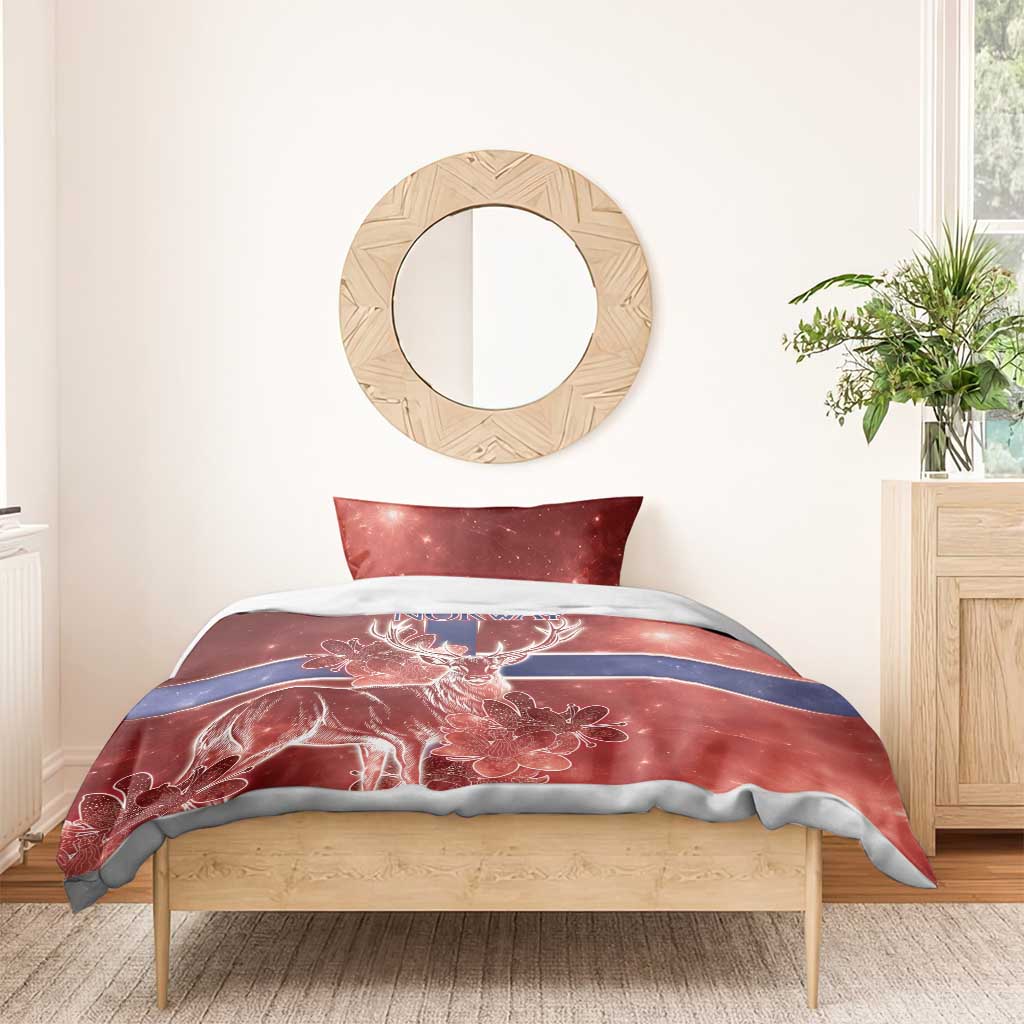 Norway Bedding Set The Moose With Saxifrage Flowers Galaxy Style - Wonder Print Shop
