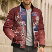 Personalized Norway Bomber Puffer Jacket The Moose With Saxifrage Flowers Galaxy Style - Wonder Print Shop