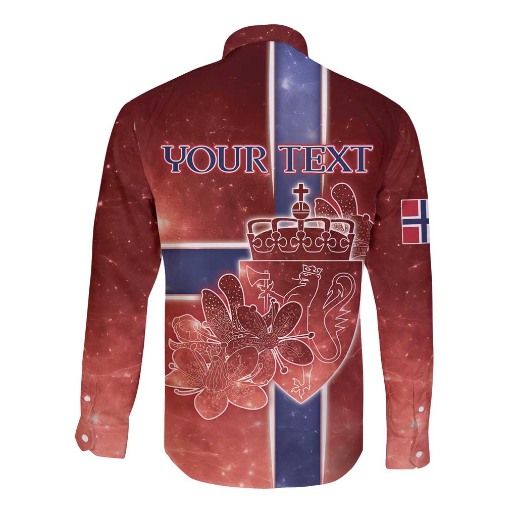 Personalized Norway Long Sleeve Button Shirt The Moose With Saxifrage Flowers Galaxy Style - Wonder Print Shop