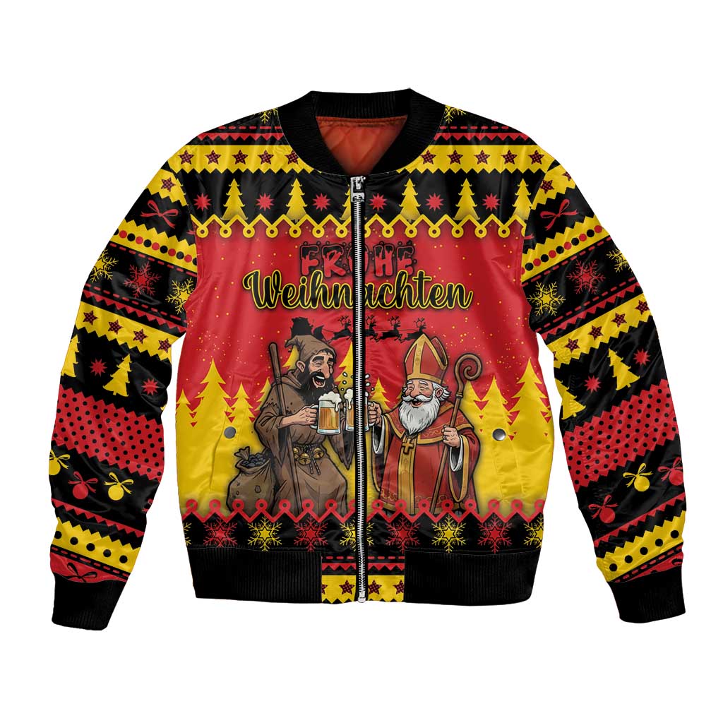 Germany Christmas Bomber Jacket Saint Nicholas And Knecht Ruprecht Drink Beer - Wonder Print Shop