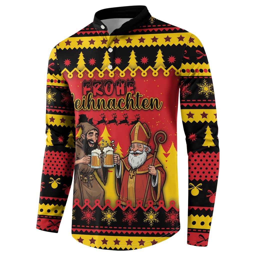 Germany Christmas Button Sweatshirt Saint Nicholas And Knecht Ruprecht Drink Beer - Wonder Print Shop